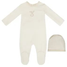 Kipp Baby Sand Bunny Velour Stretchie and Beanie