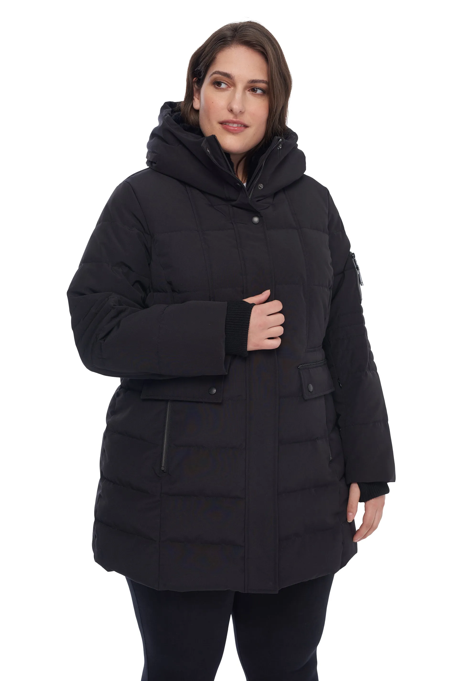 KOOTNEY PLUS | WOMEN'S VEGAN DOWN (RECYCLED) MID-LENGTH PARKA, BLACK (PLUS SIZE)