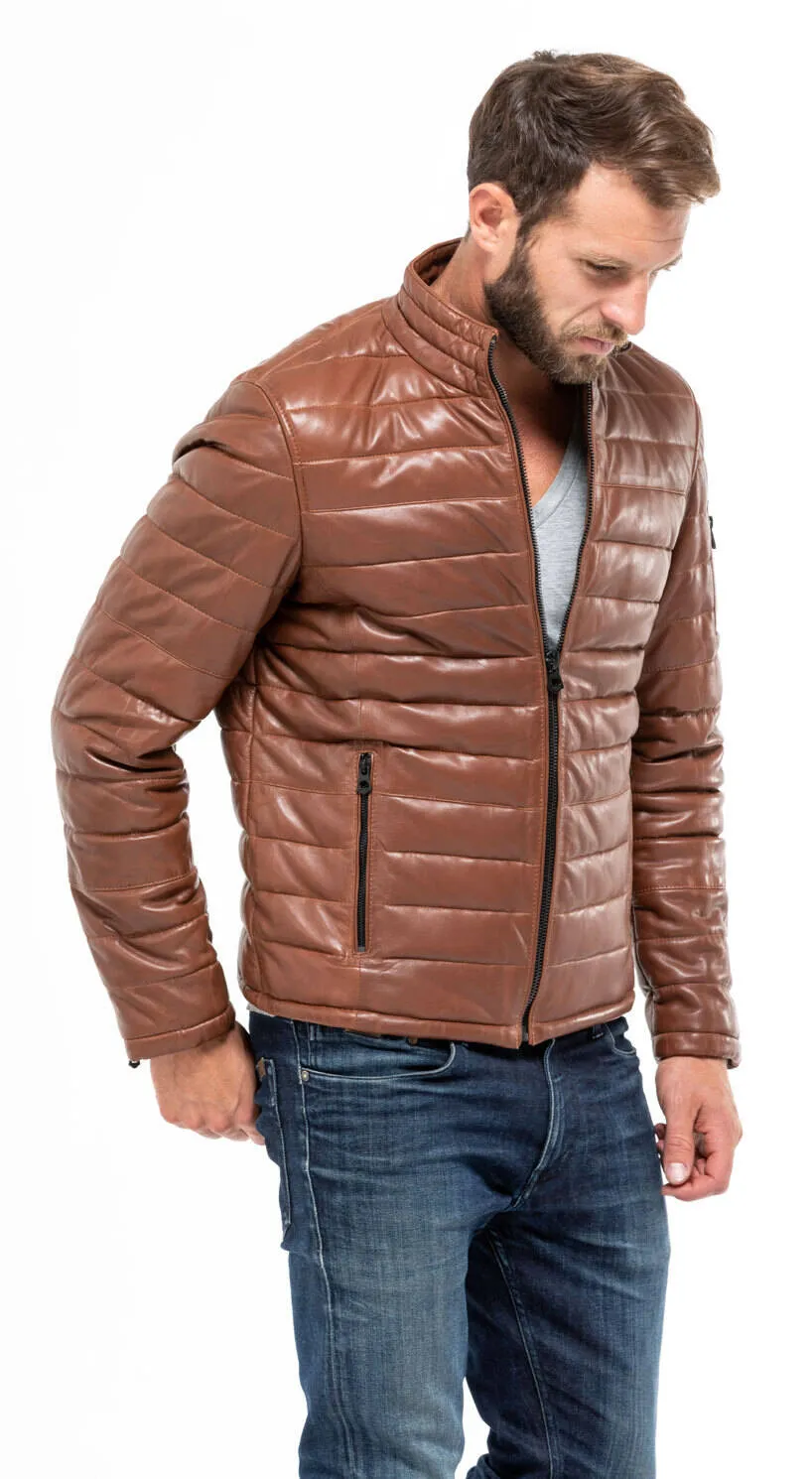 Leather jacket man cognac style down jacket 100973