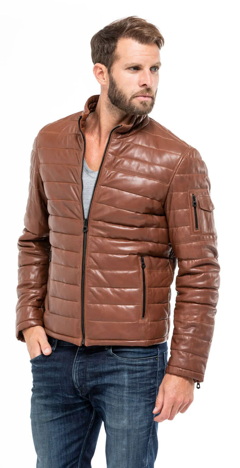 Leather jacket man cognac style down jacket 100973