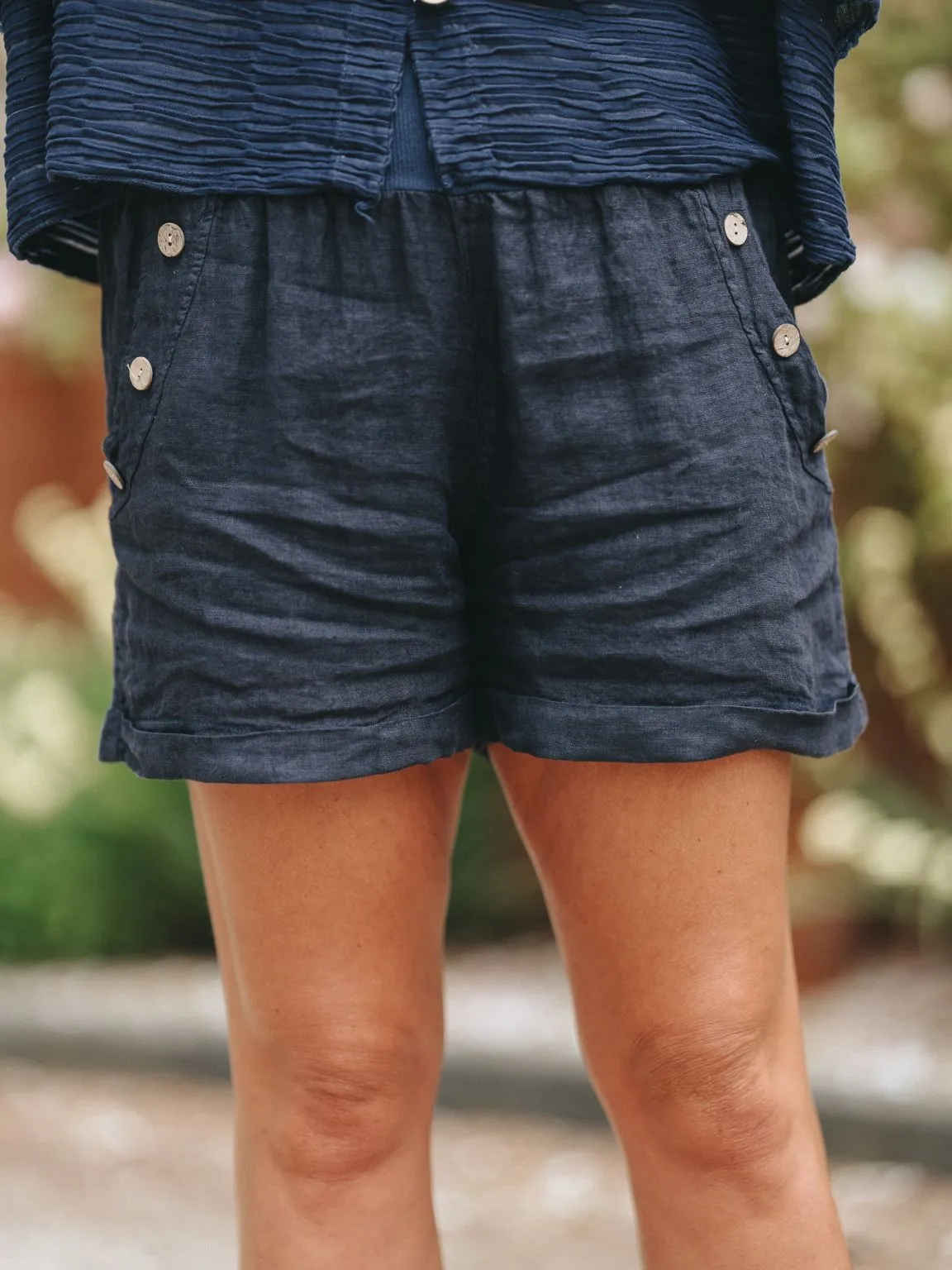 Linen Button Shorts