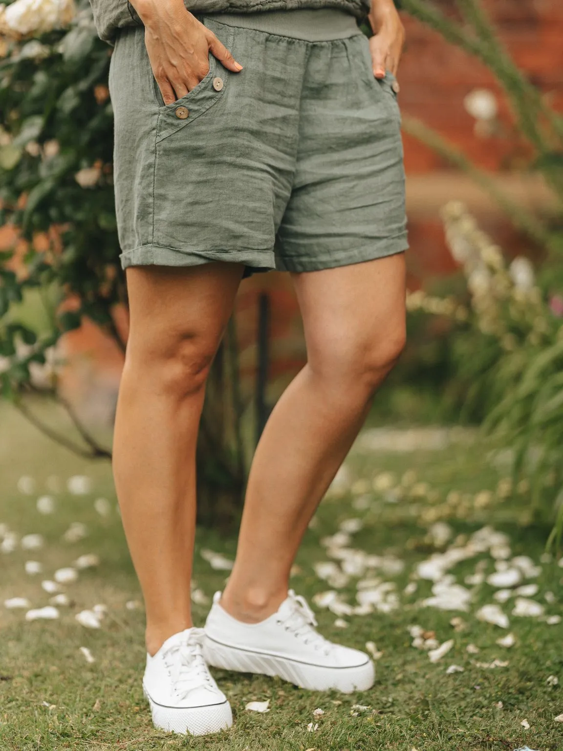 Linen Button Shorts