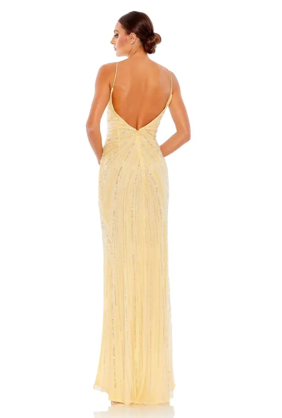 Mac Duggal beaded sleeveless faux wrap gown style 93733