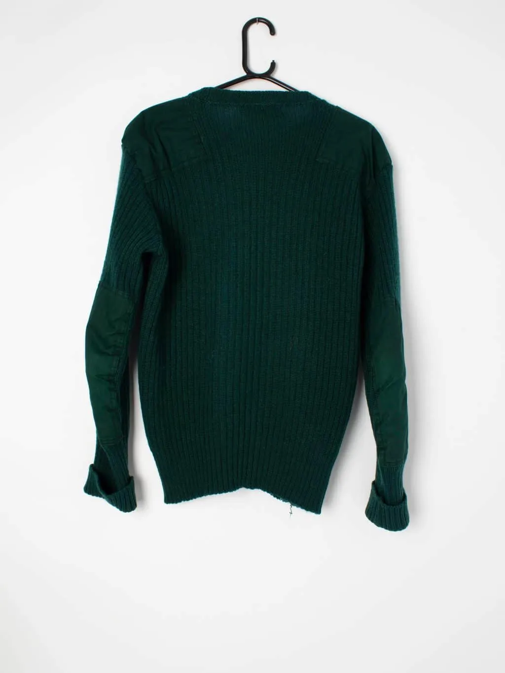 Mens vintage military style jumper in green with shoulder details workwear style 1980s – Large