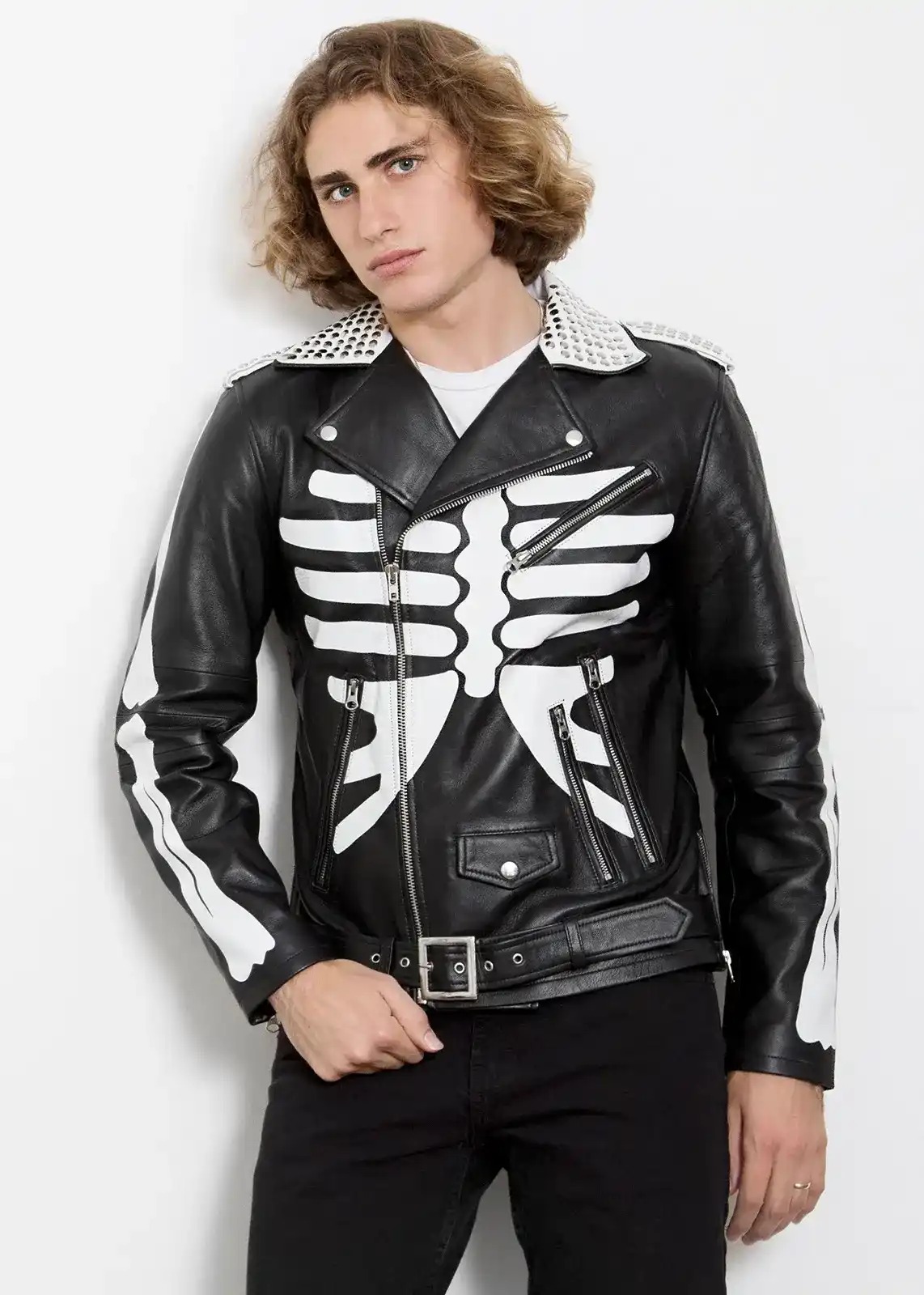 Mens Womens Black Leather Skeleton Jacket - Luca Jackets