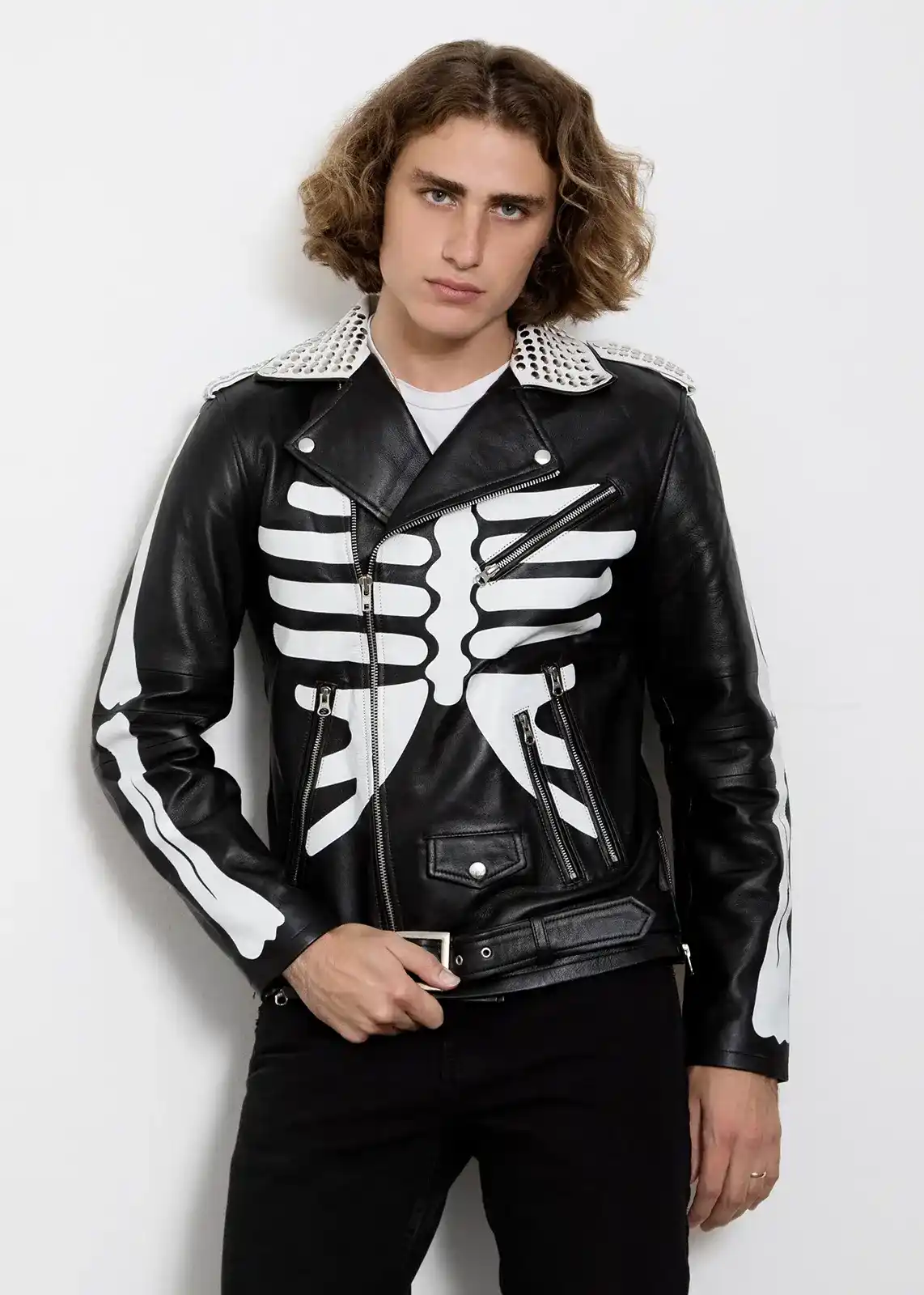 Mens Womens Black Leather Skeleton Jacket - Luca Jackets