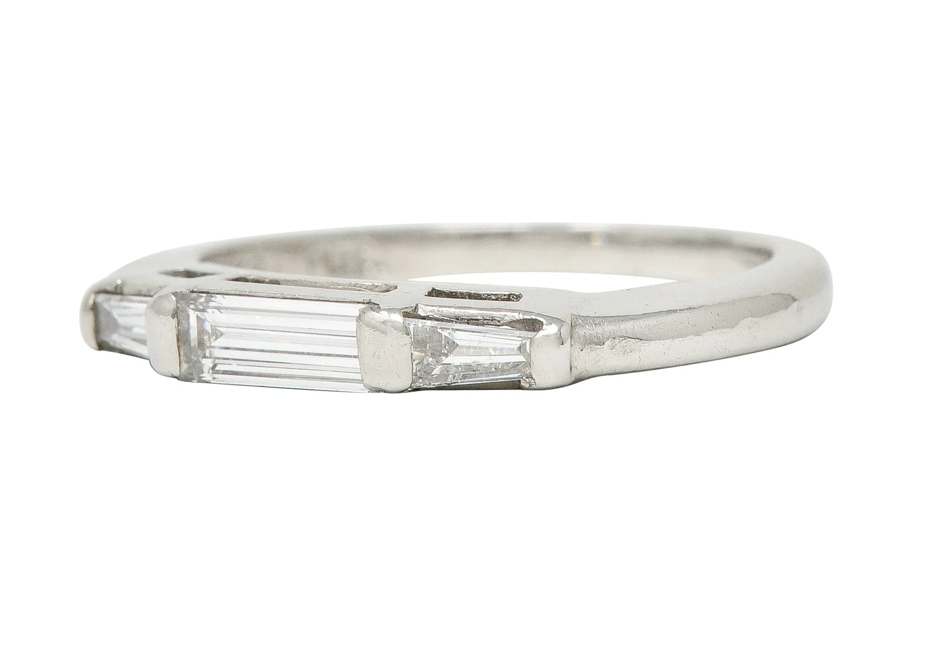 Mid-Century 0.46 CTW Baguette Cut Diamond Platinum Vintage Band Ring