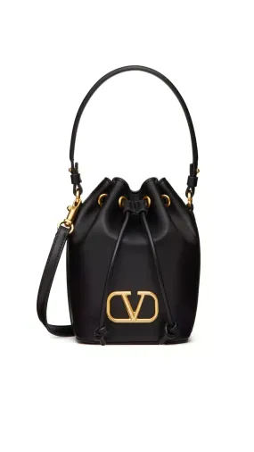 Mini Vlogo Signature Bucket in Nappa Leather - Black