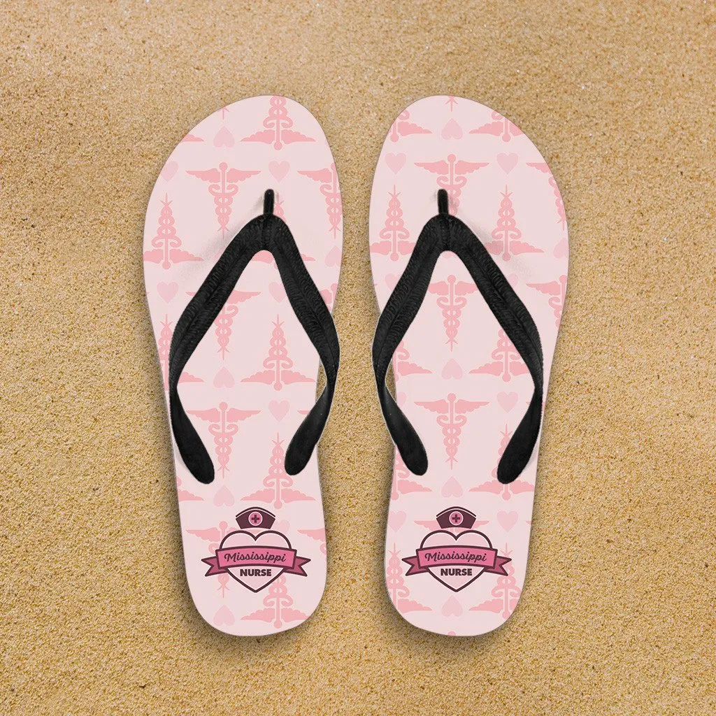 Mississippi Nurse Flip Flops Pink