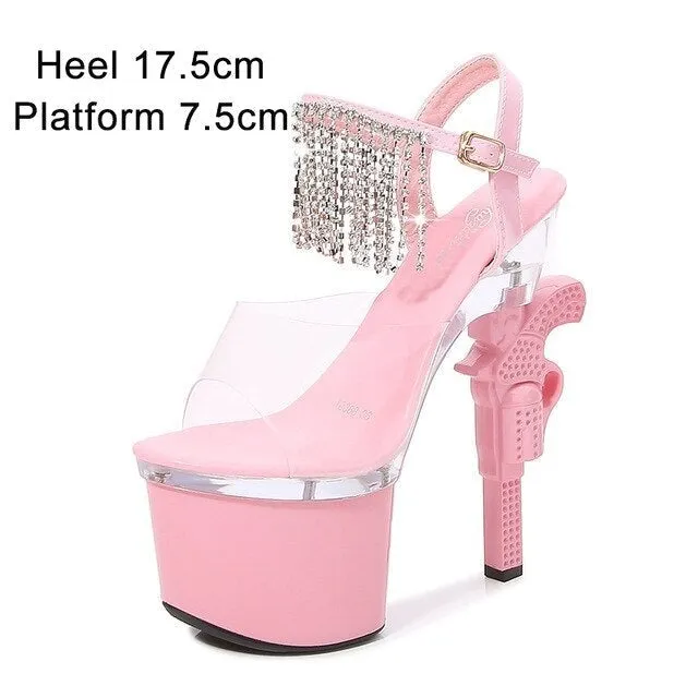 Model Catwalk Platforms Sexy Transparent High Heel Patent Leather Sandals