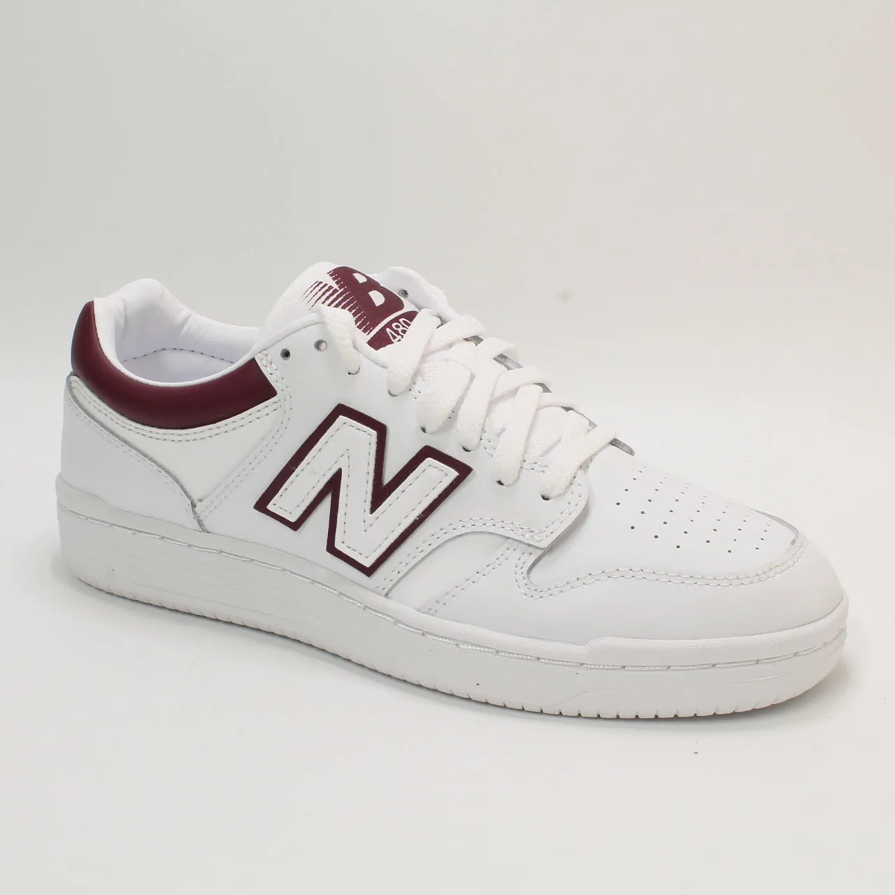 New Balance BB480 White Burgundy Trainers