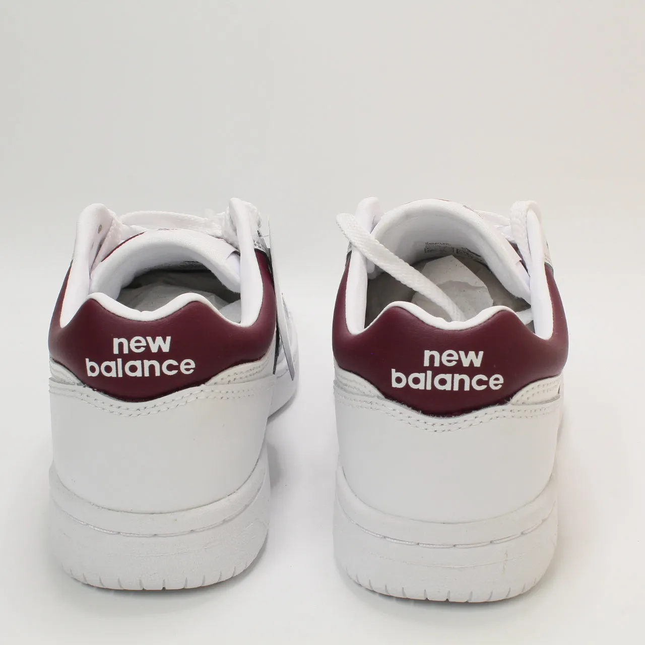 New Balance BB480 White Burgundy Trainers