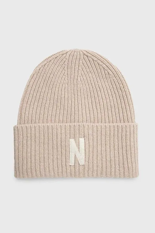 Norse Projects wool beanie Merino Lambswool Rib N Logo Beanie beige color N95-0953-2064