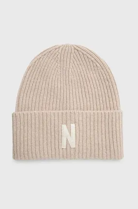 Norse Projects wool beanie Merino Lambswool Rib N Logo Beanie beige color N95-0953-2064