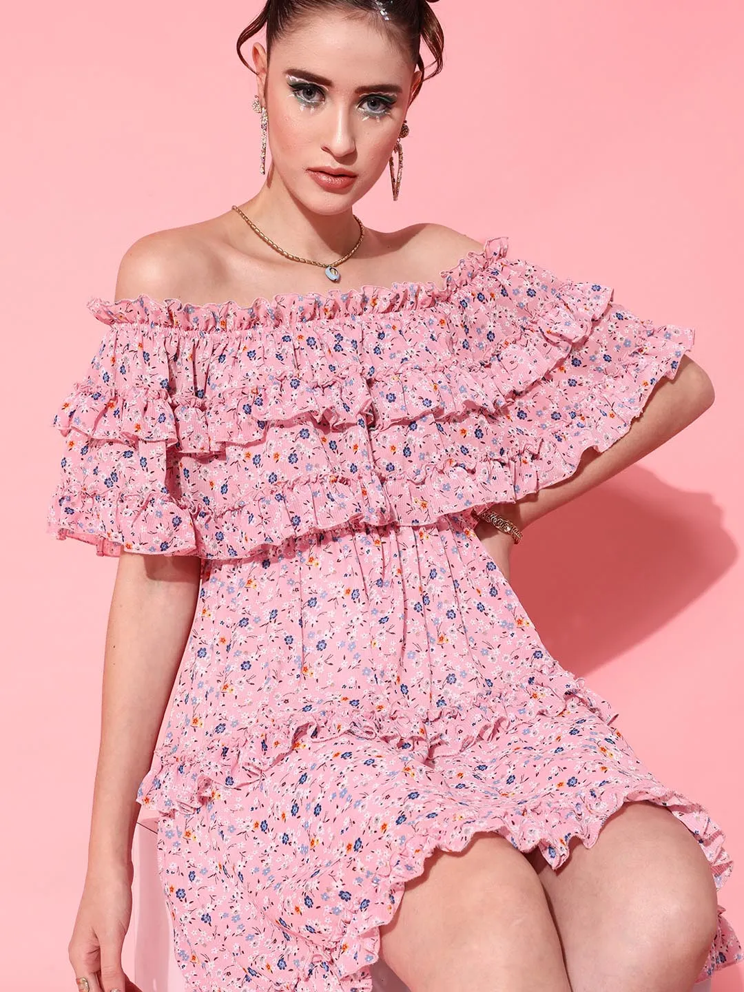 Off Shoulder Frill Dress