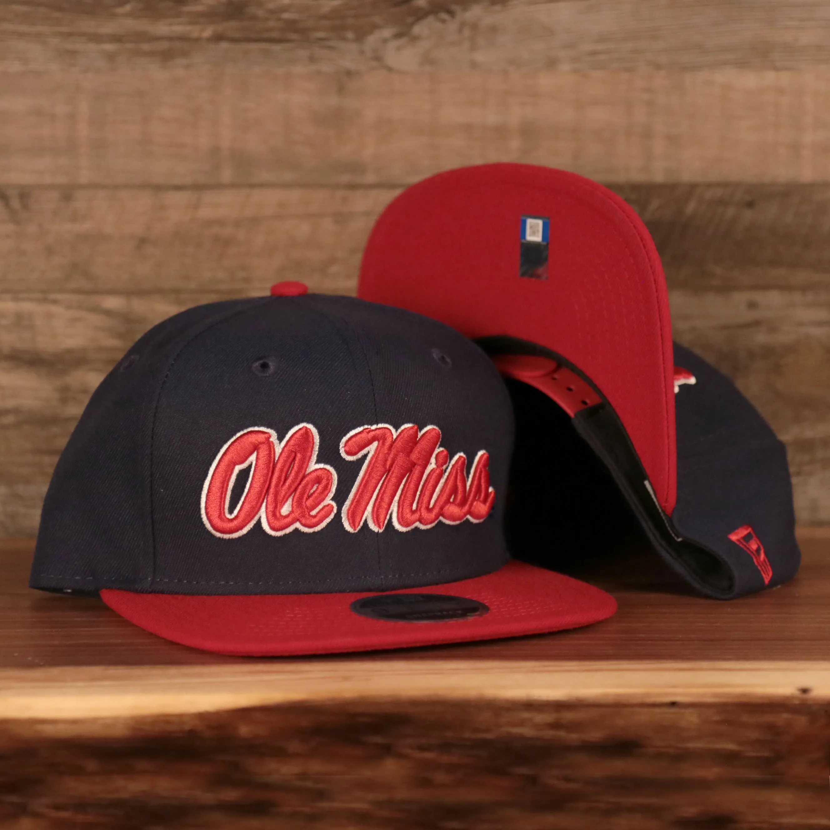 Ole Miss Rebels Navy Adjustable 9Fifty Red Brim Snapback Cap