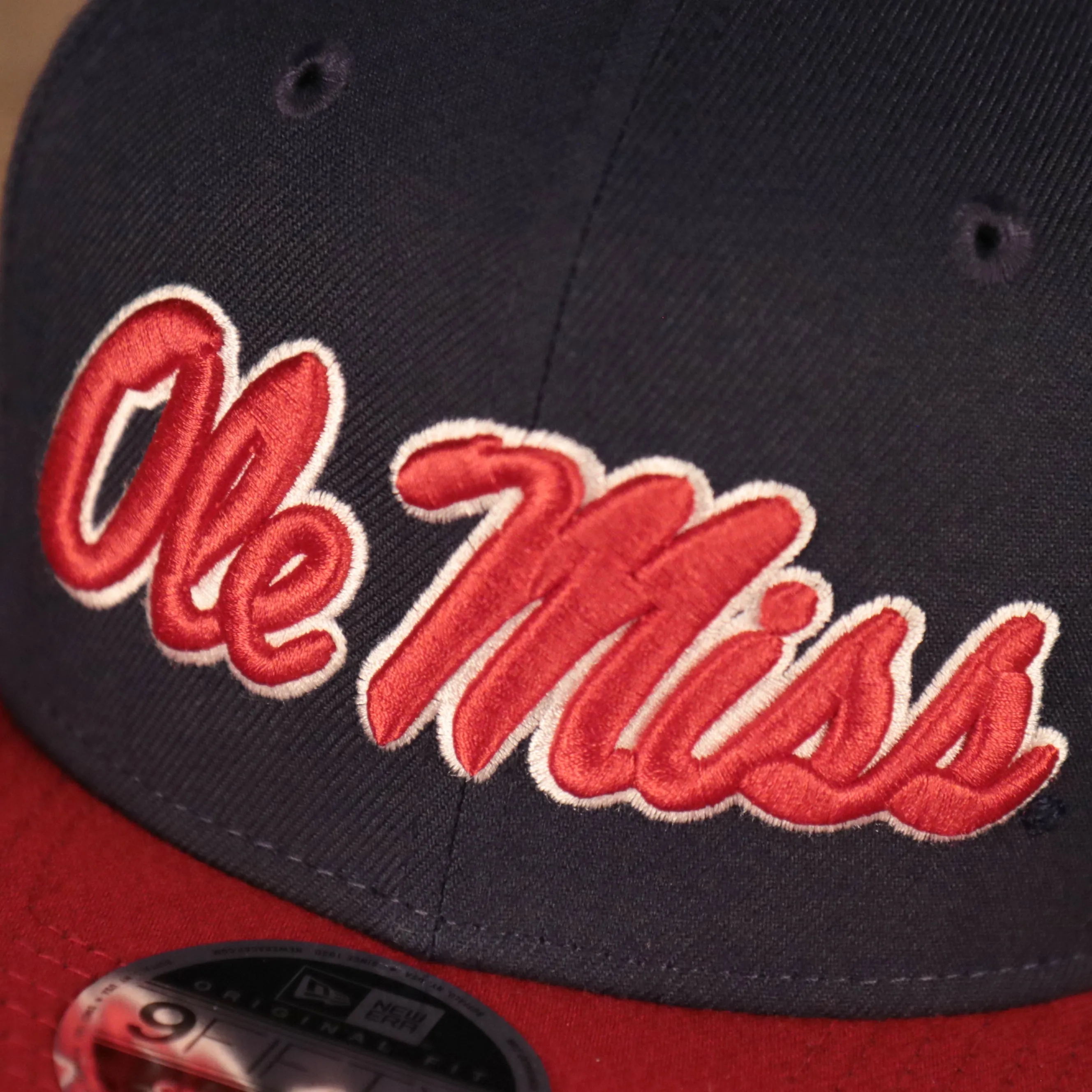 Ole Miss Rebels Navy Adjustable 9Fifty Red Brim Snapback Cap