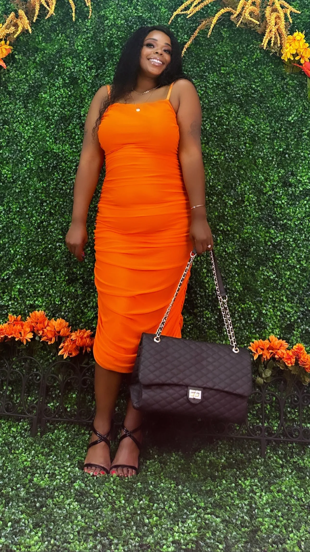 Orange + size Ruched Dress