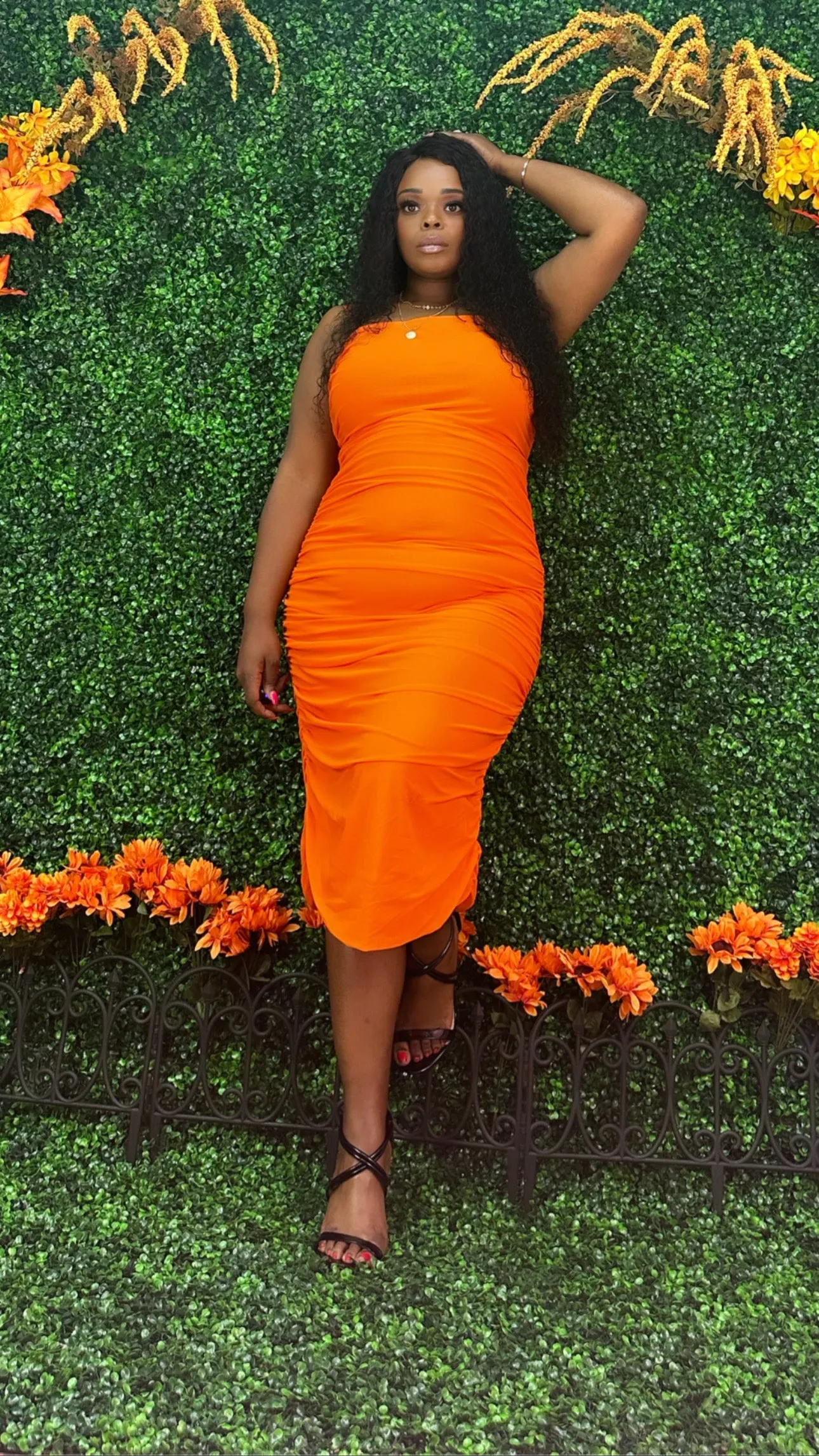 Orange + size Ruched Dress