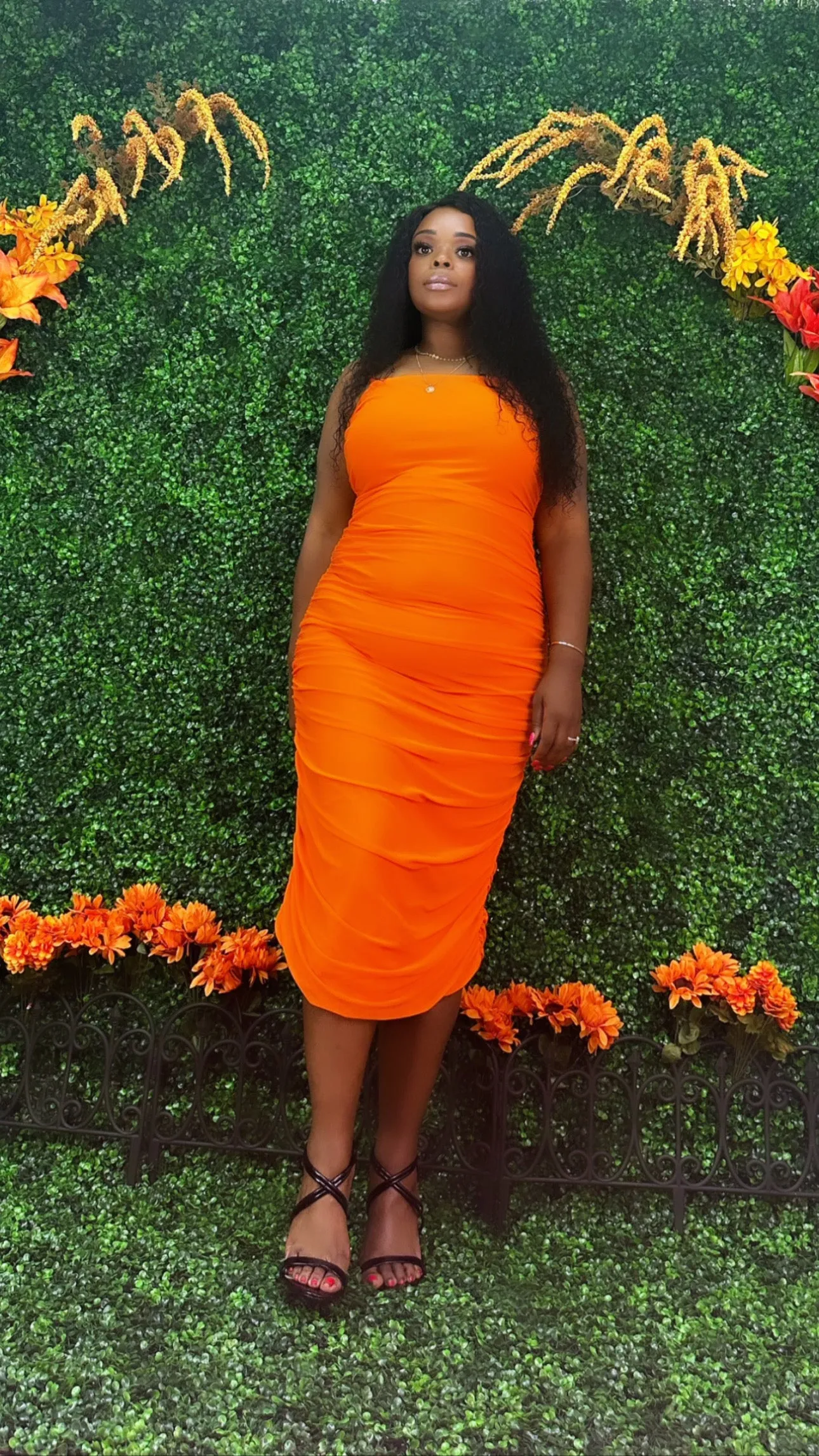 Orange + size Ruched Dress