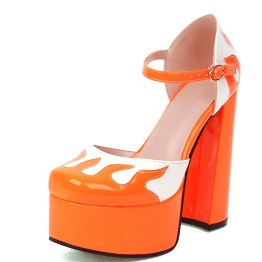 Orange Luxury Designer Marry Janes Pumps