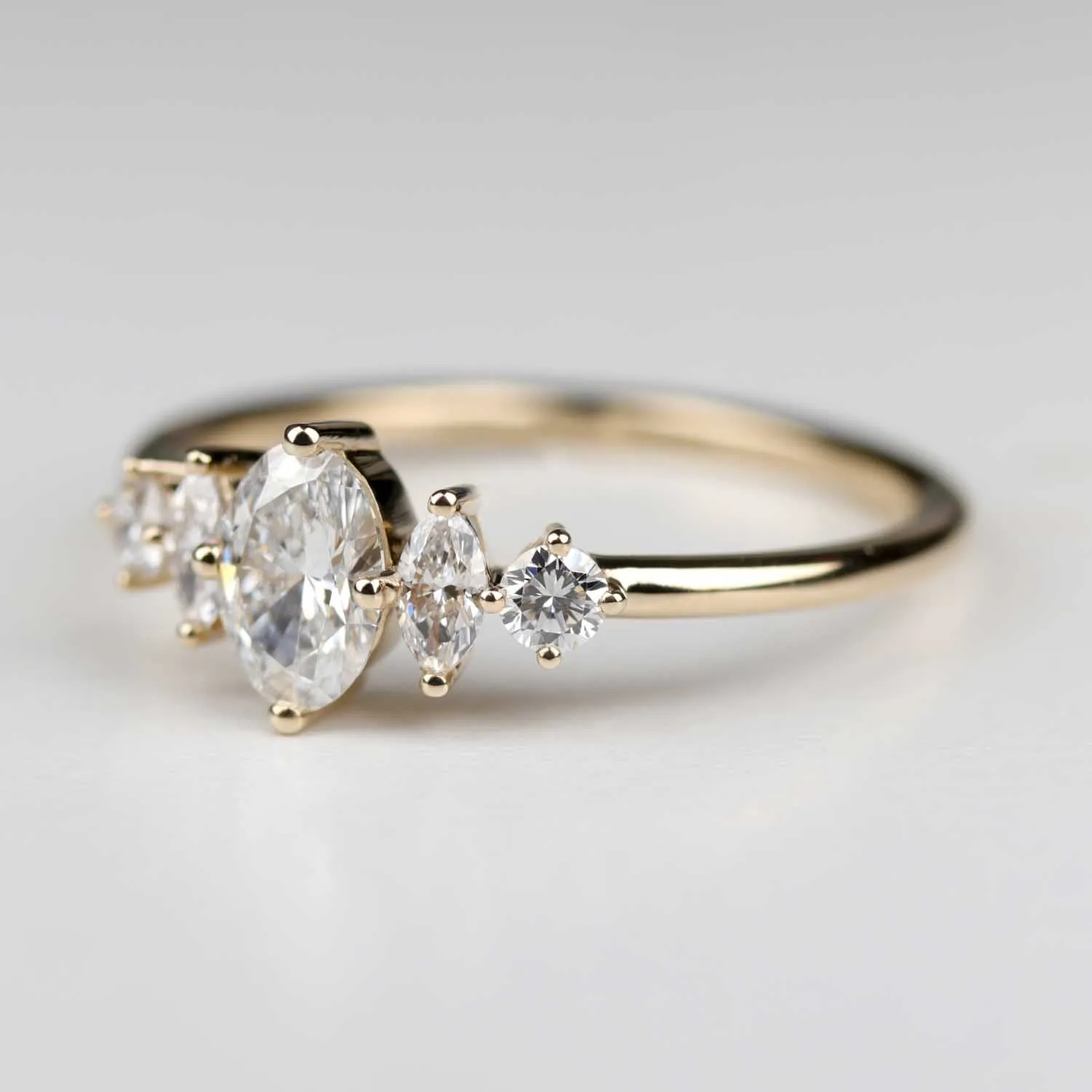 Oval Low-base Five Stone Ring 