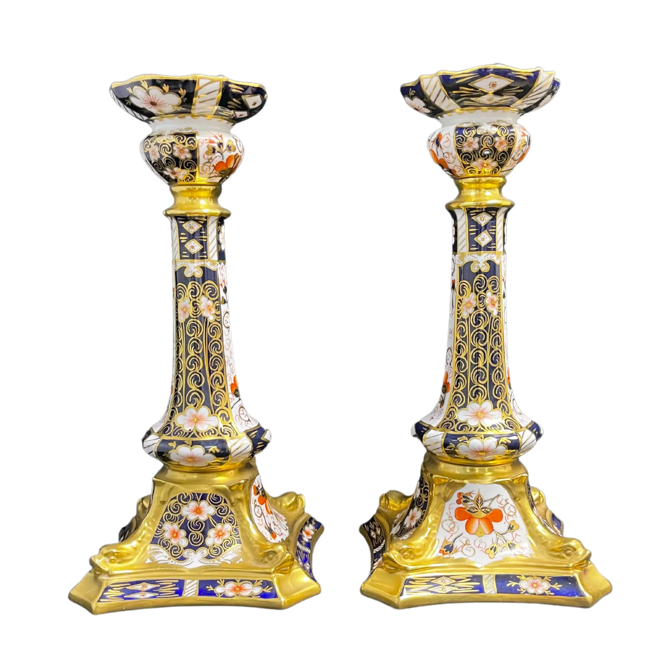 Pair of Royal Crown Derby 'Old Imari' Candlesticks (Set of 2) Dated 1986