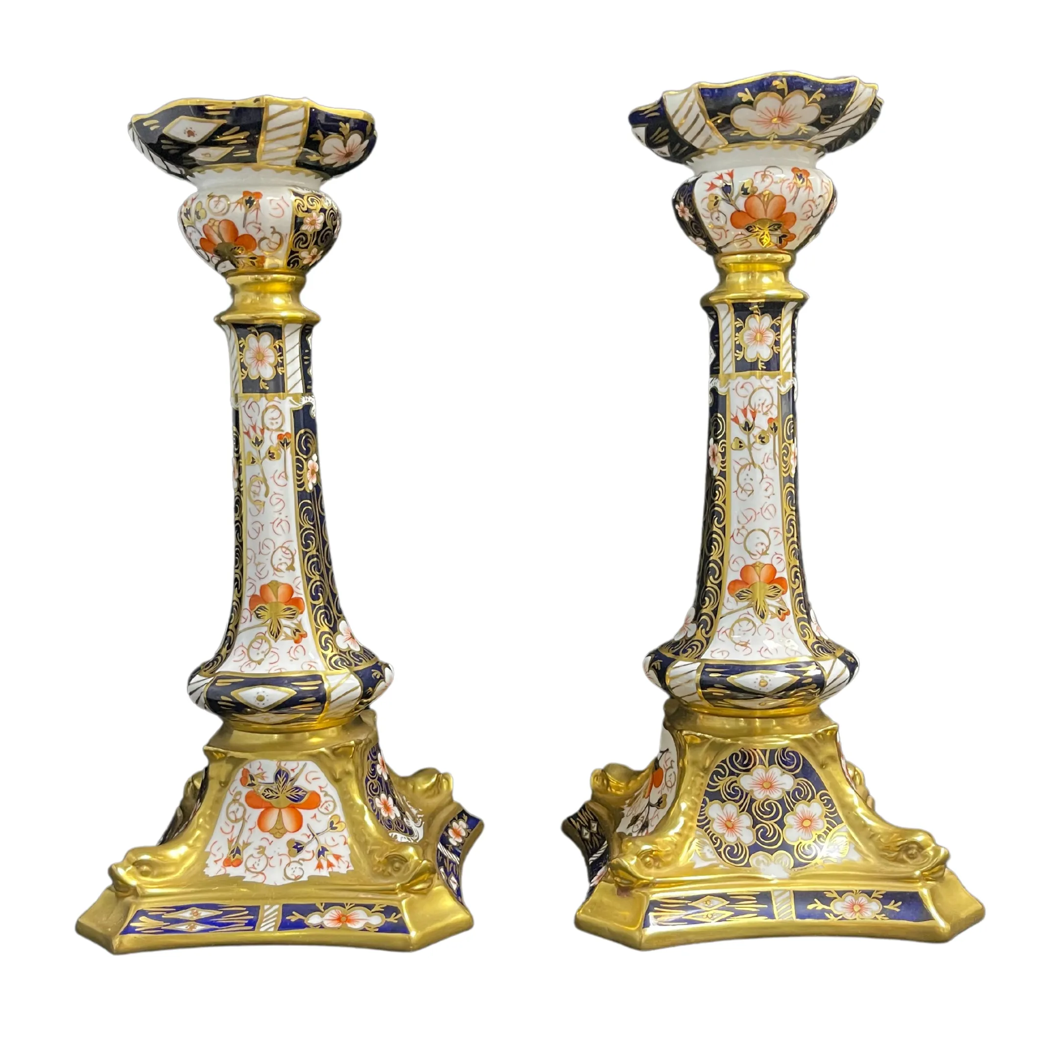 Pair of Royal Crown Derby 'Old Imari' Candlesticks (Set of 2) Dated 1986