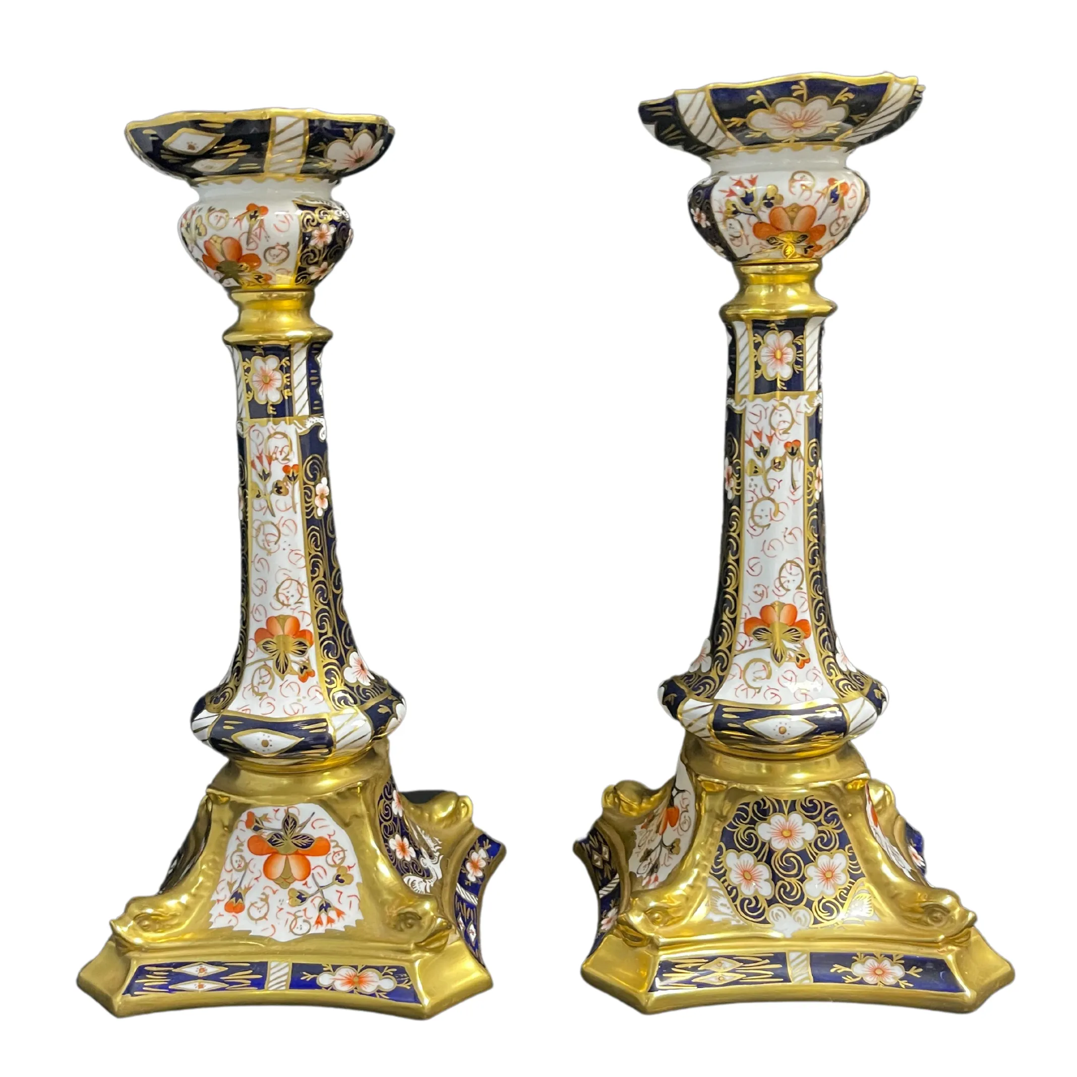 Pair of Royal Crown Derby 'Old Imari' Candlesticks (Set of 2) Dated 1986