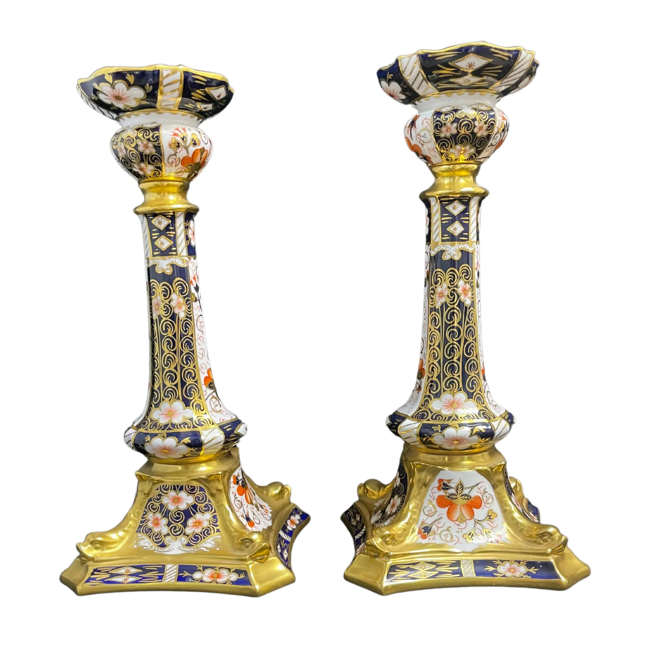 Pair of Royal Crown Derby 'Old Imari' Candlesticks (Set of 2) Dated 1986