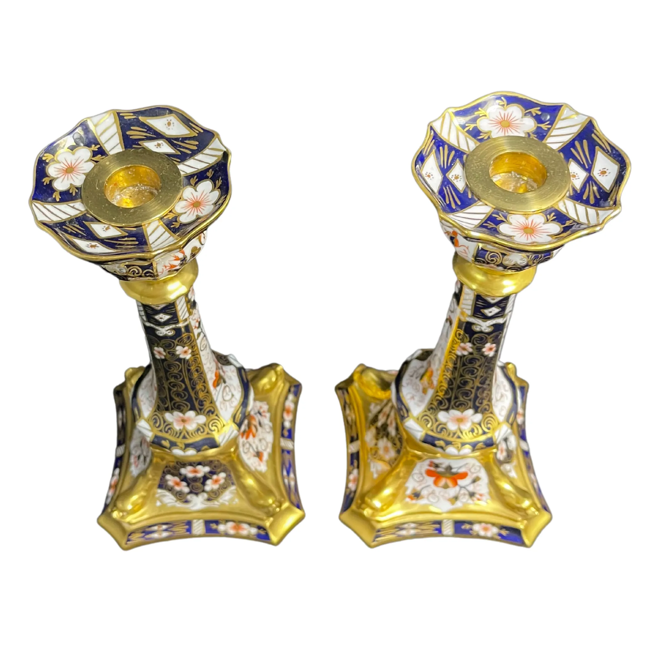 Pair of Royal Crown Derby 'Old Imari' Candlesticks (Set of 2) Dated 1986