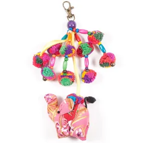 Pink Elephant Zipper Pull With Pom-Poms (Thailand)