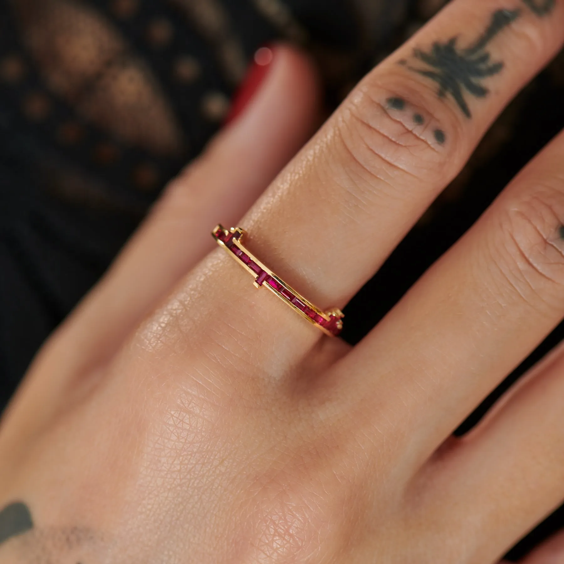 Pixel Ruby Baguette Ring