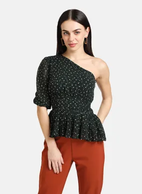 Polka One Shoulder Pleated Top