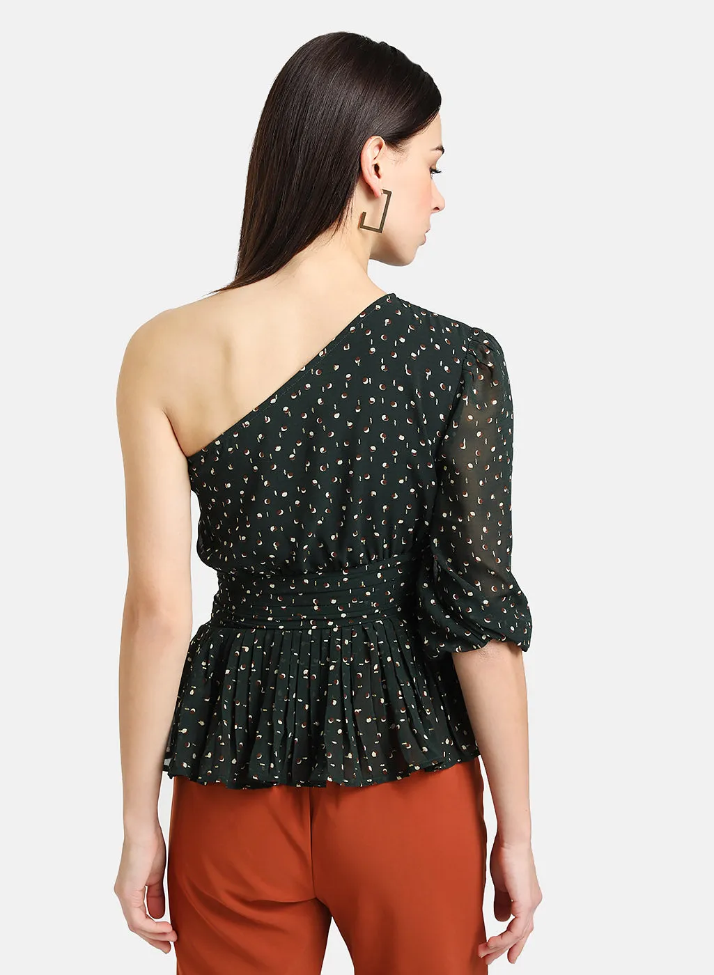 Polka One Shoulder Pleated Top