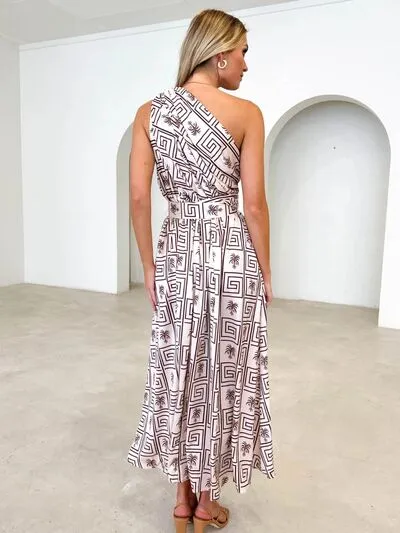 Printed Ruched One Shoulder Dress