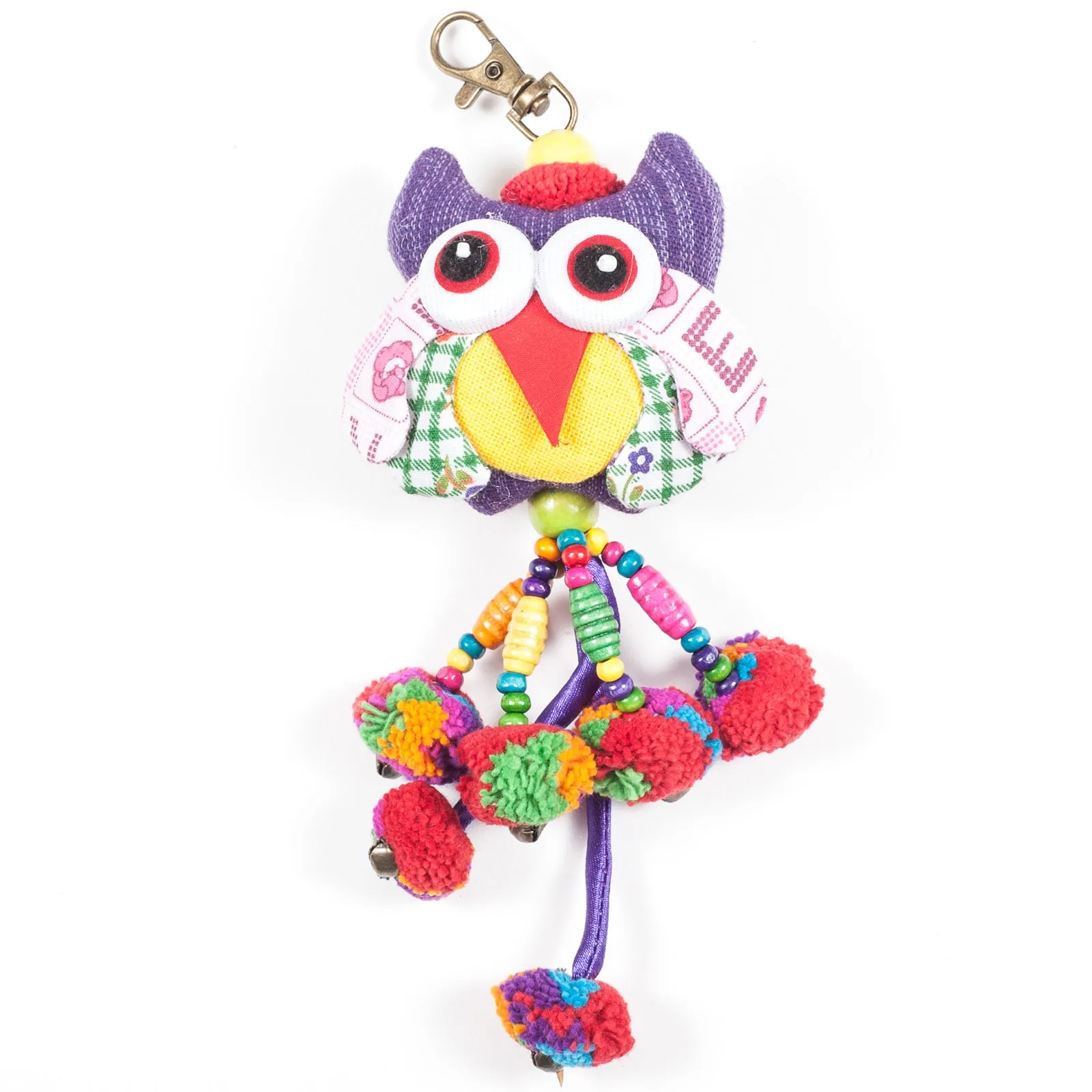 Purple Owl Zipper Pull With Pom-Poms (Thailand)