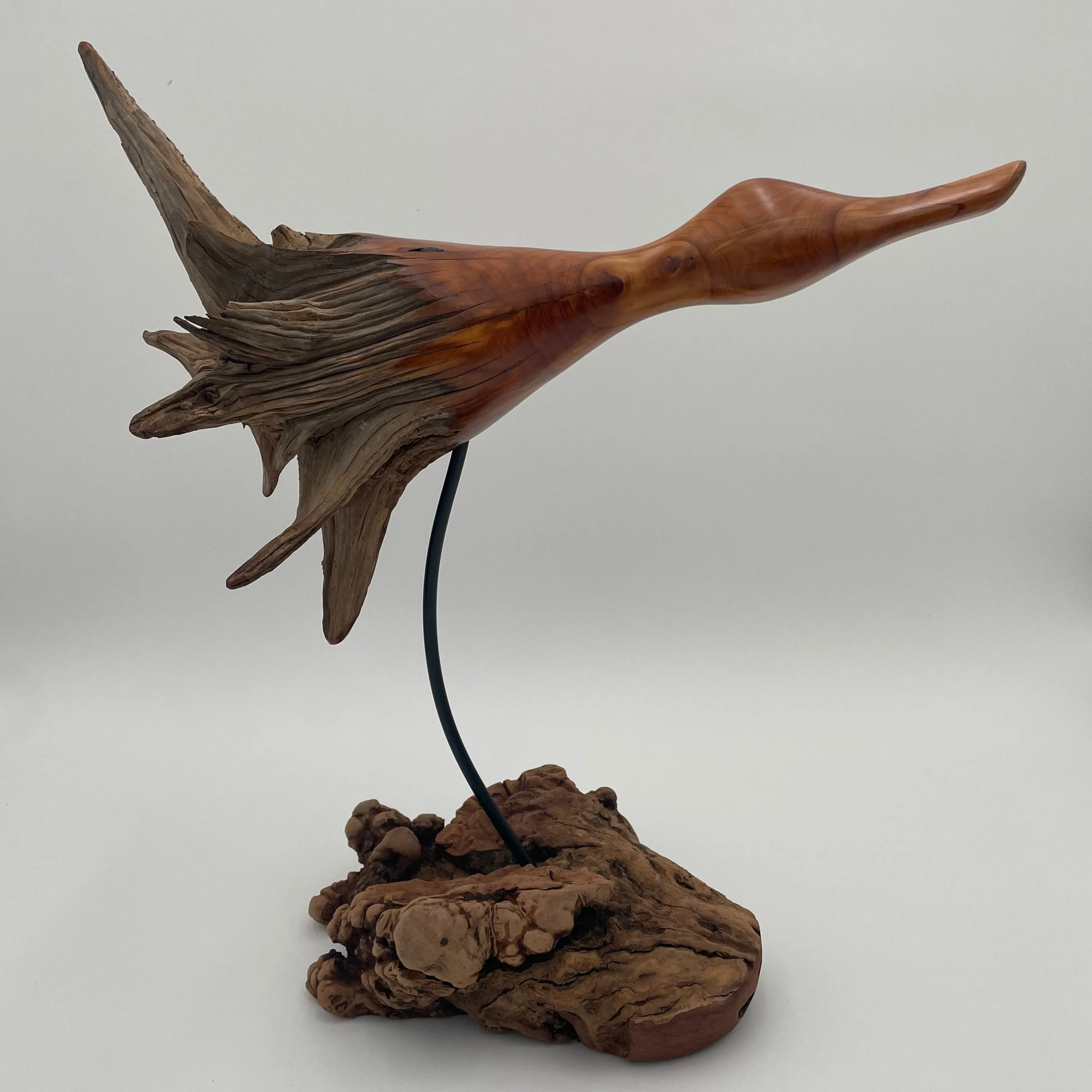 Rarebirds - Wooden Sculpture - 17x 16 Flying Duck with Base