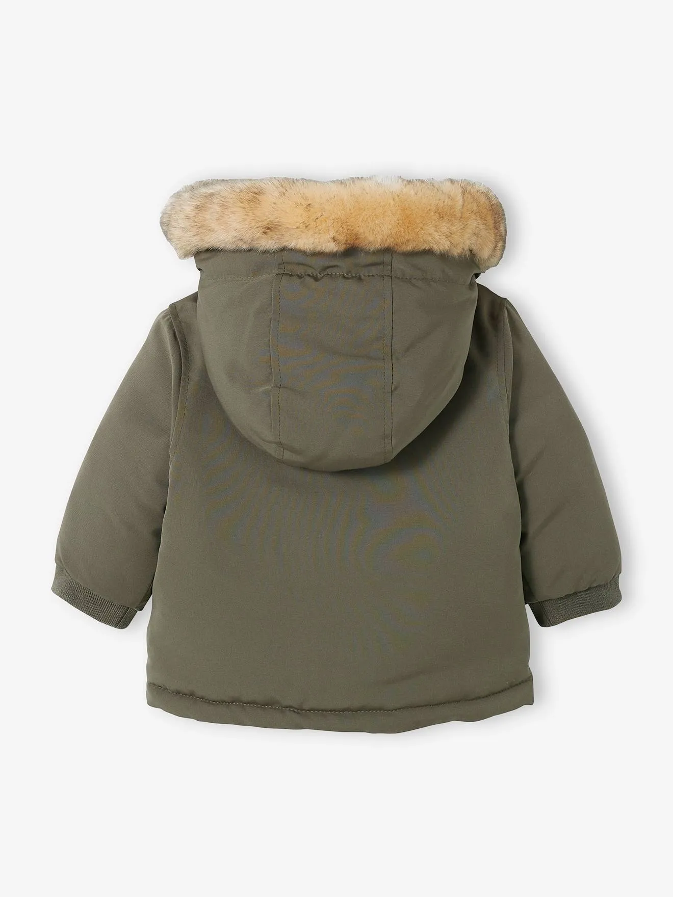 Reversible Parka with Padding in Recycled Polyester, for Babies - green medium solid with desig