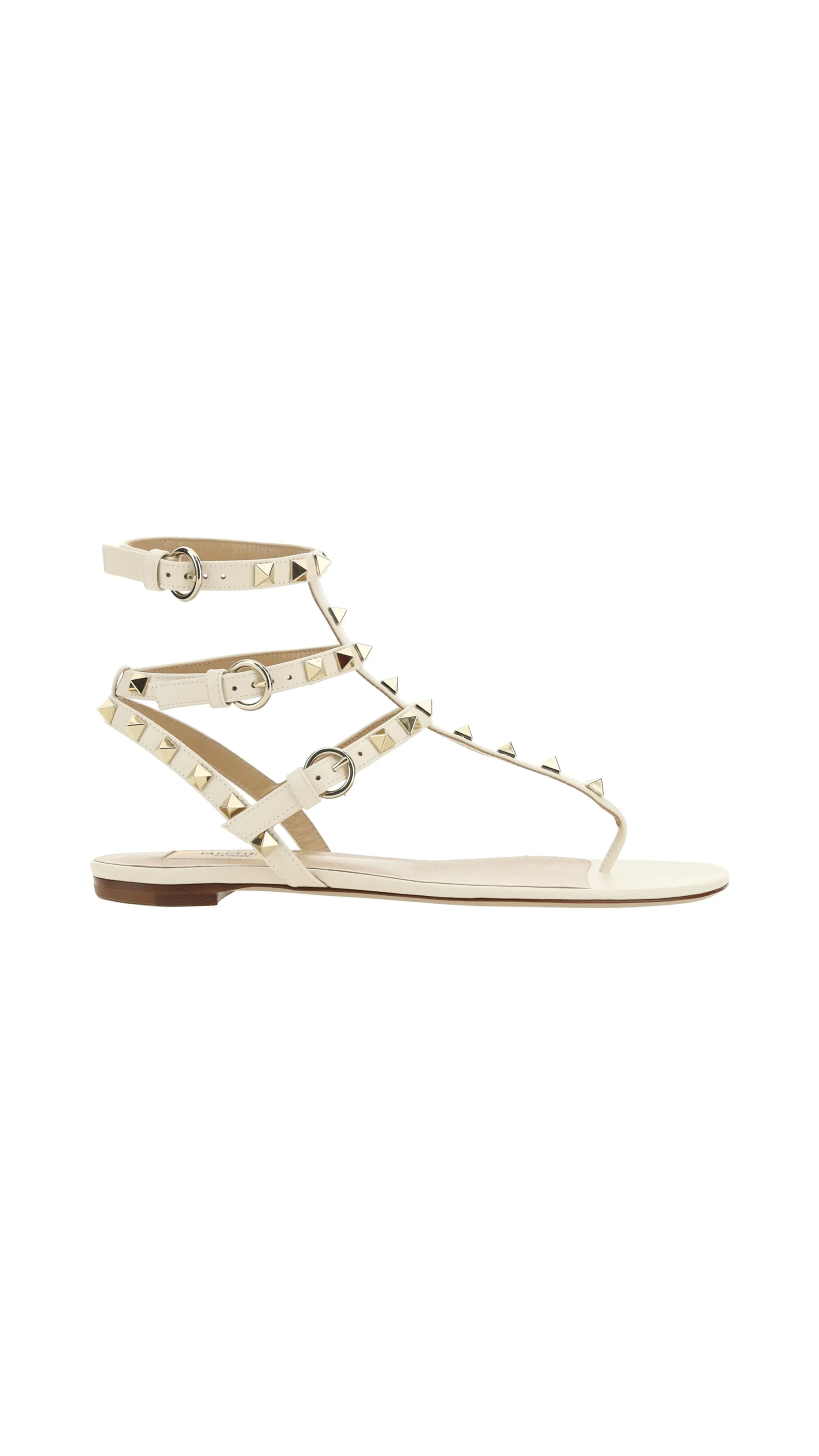 Rockstud Calfskin Flat Flip-flop Sandal - Light Ivory