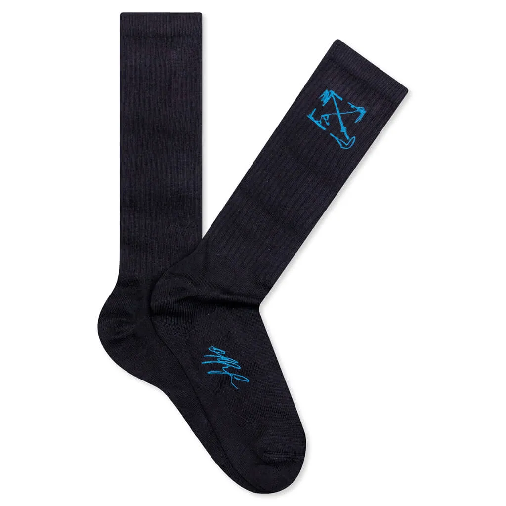 Scribble Flyers Socks - Black/Light Blue