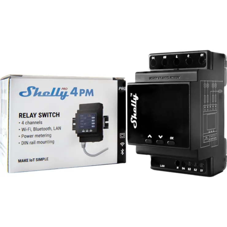 Shelly Pro 4PM Relay Switch 4 Channels Circuit Rail Wi-Fi LAN Bluetooth