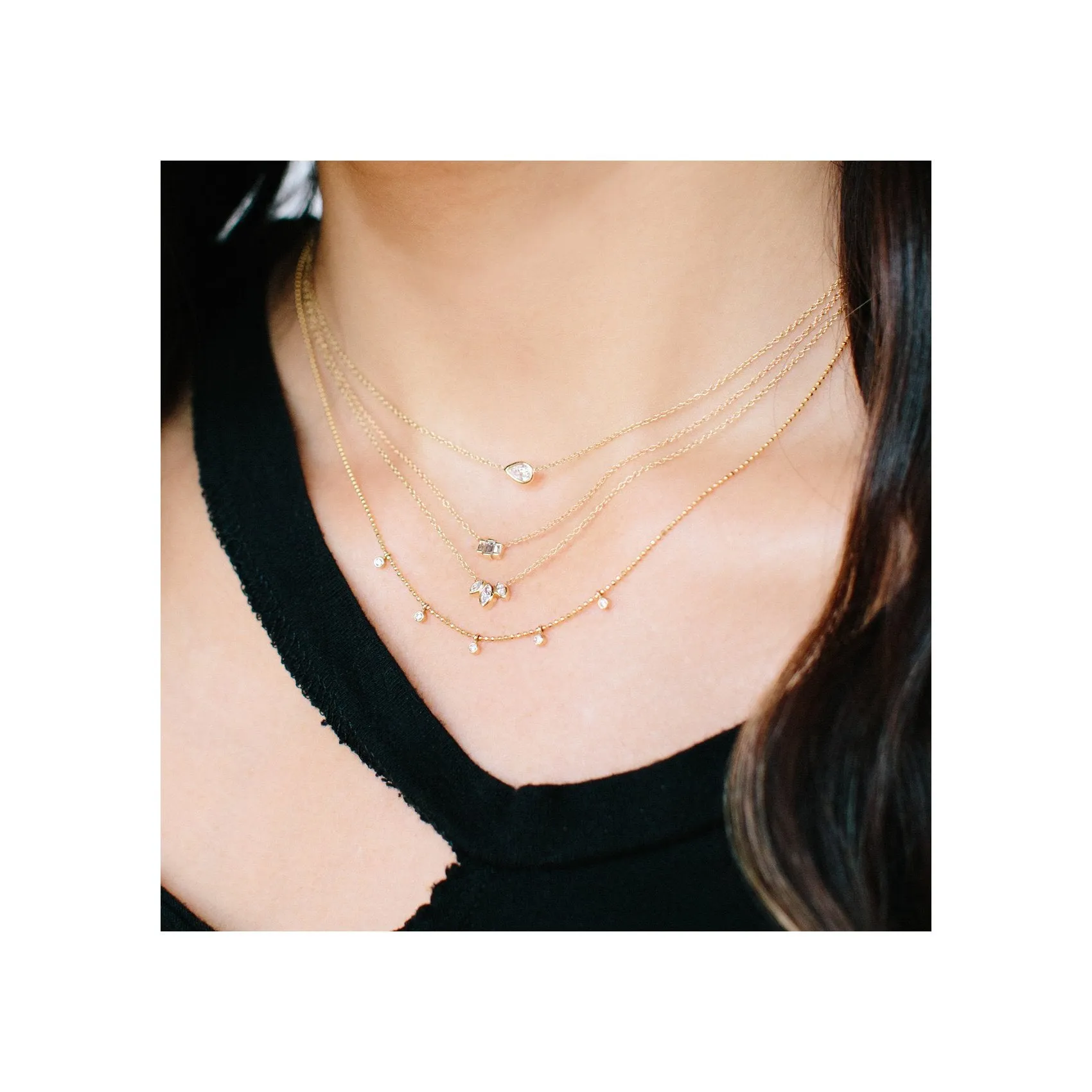 Small Three Step Baguette Diamond Necklace