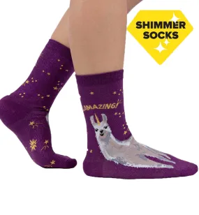 SOCK it to me Women's Crew Socks (Prints) - Llamazing! (Shimmer)