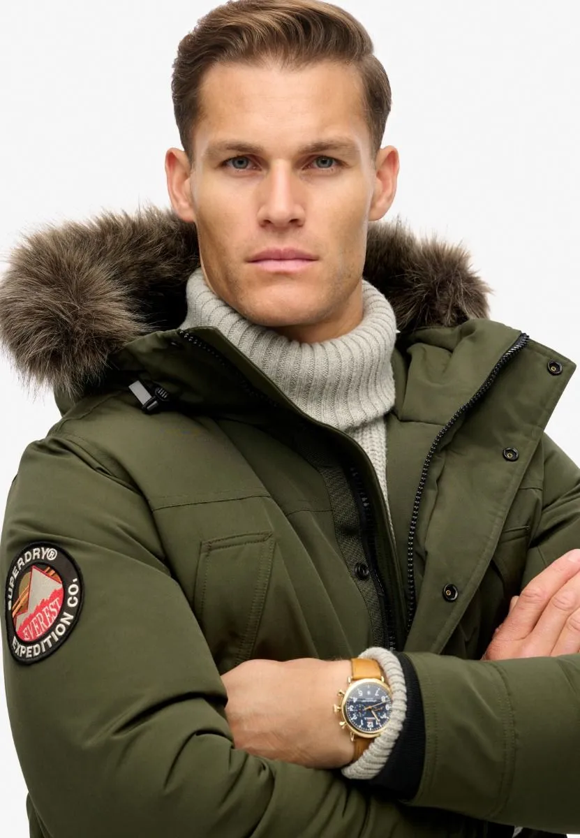 Superdry Everest Faux Fur Parka Jacket Army Khaki Green