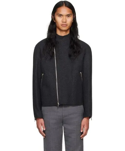 System Gray Double Faced Wool Biker Jacket