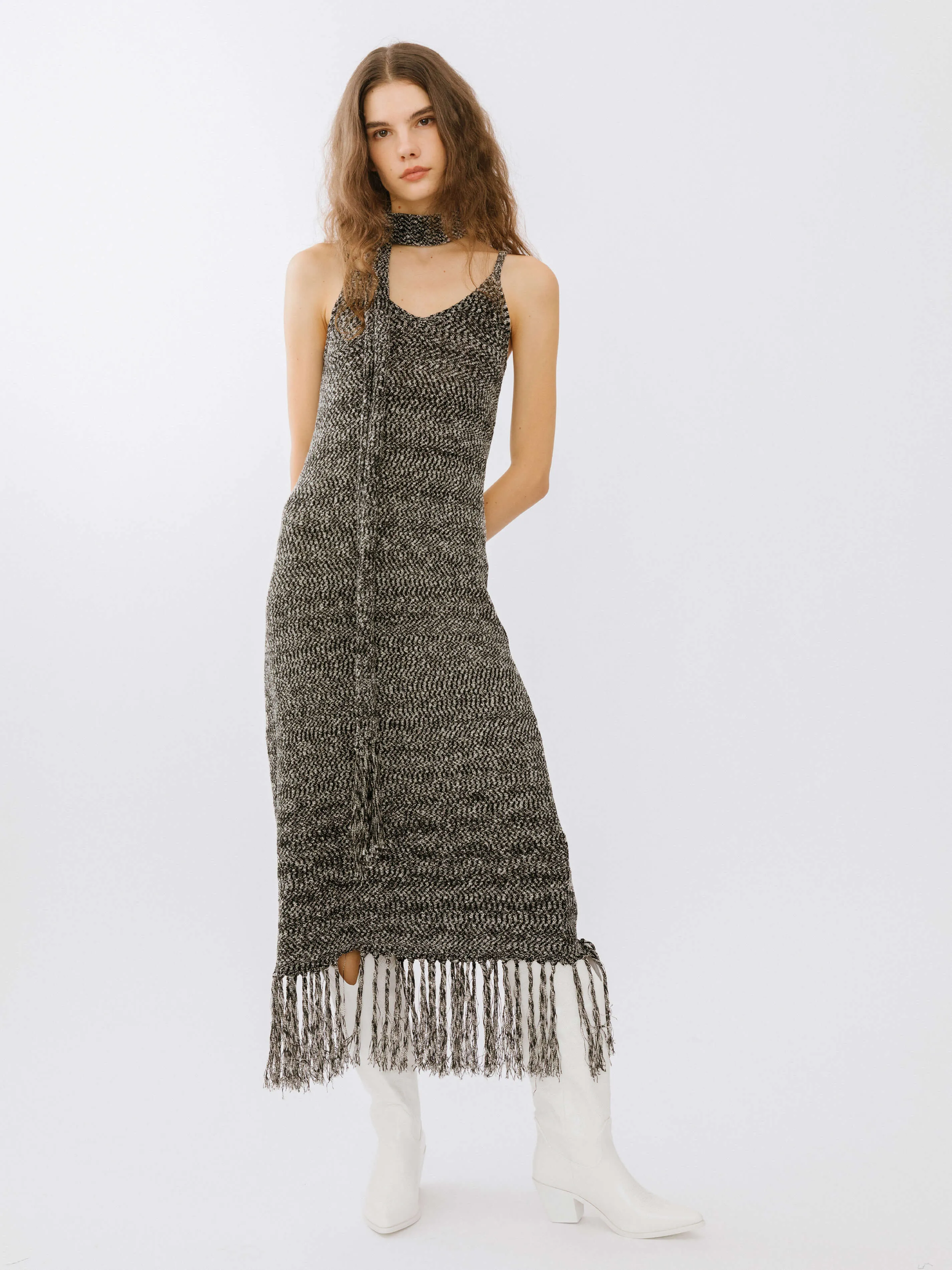 Tassel Knit Sling Midi Dress