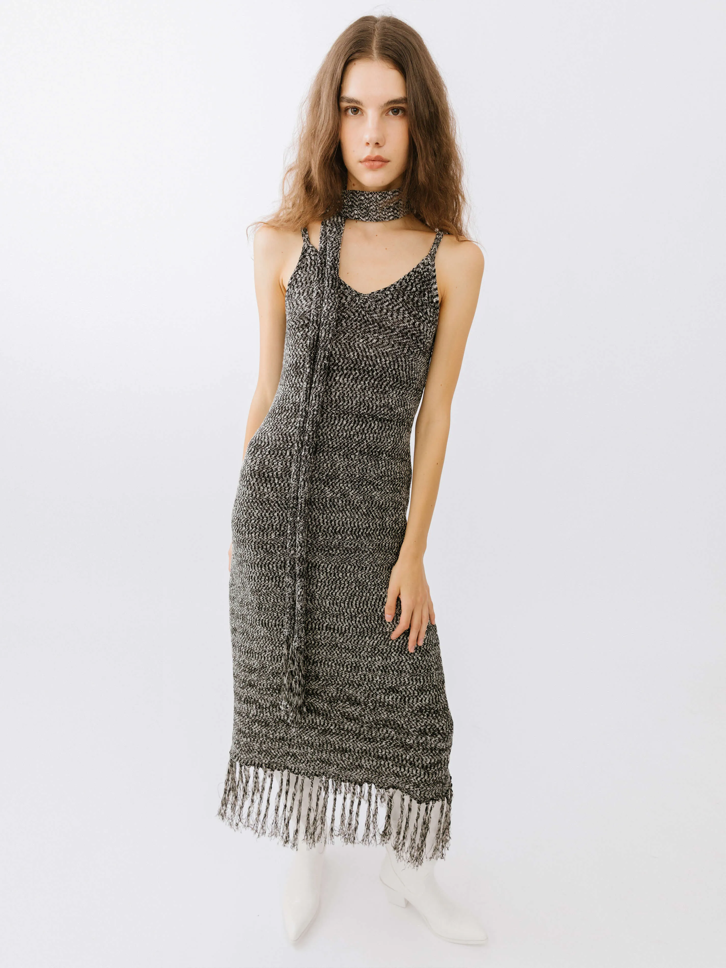 Tassel Knit Sling Midi Dress