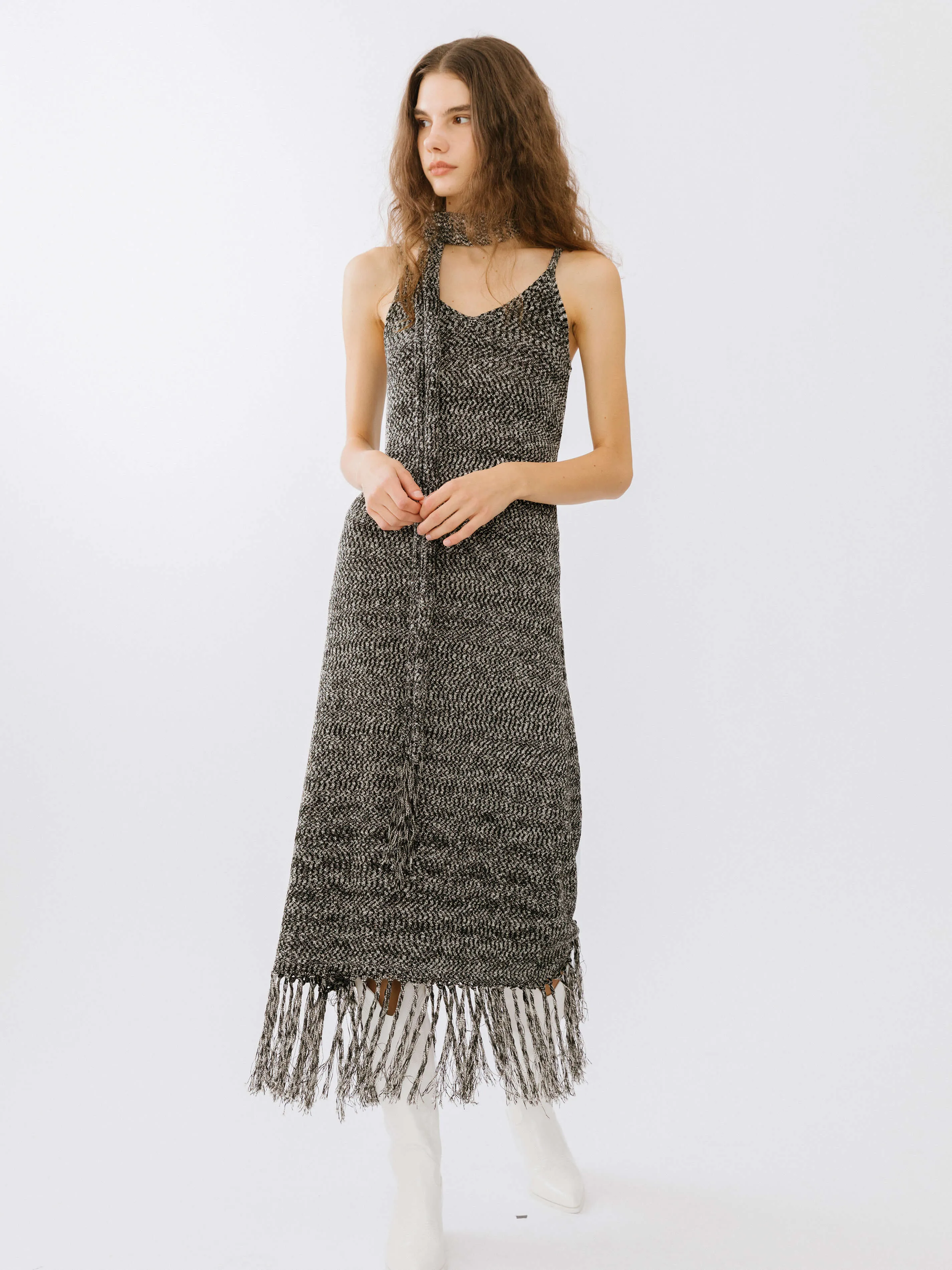 Tassel Knit Sling Midi Dress