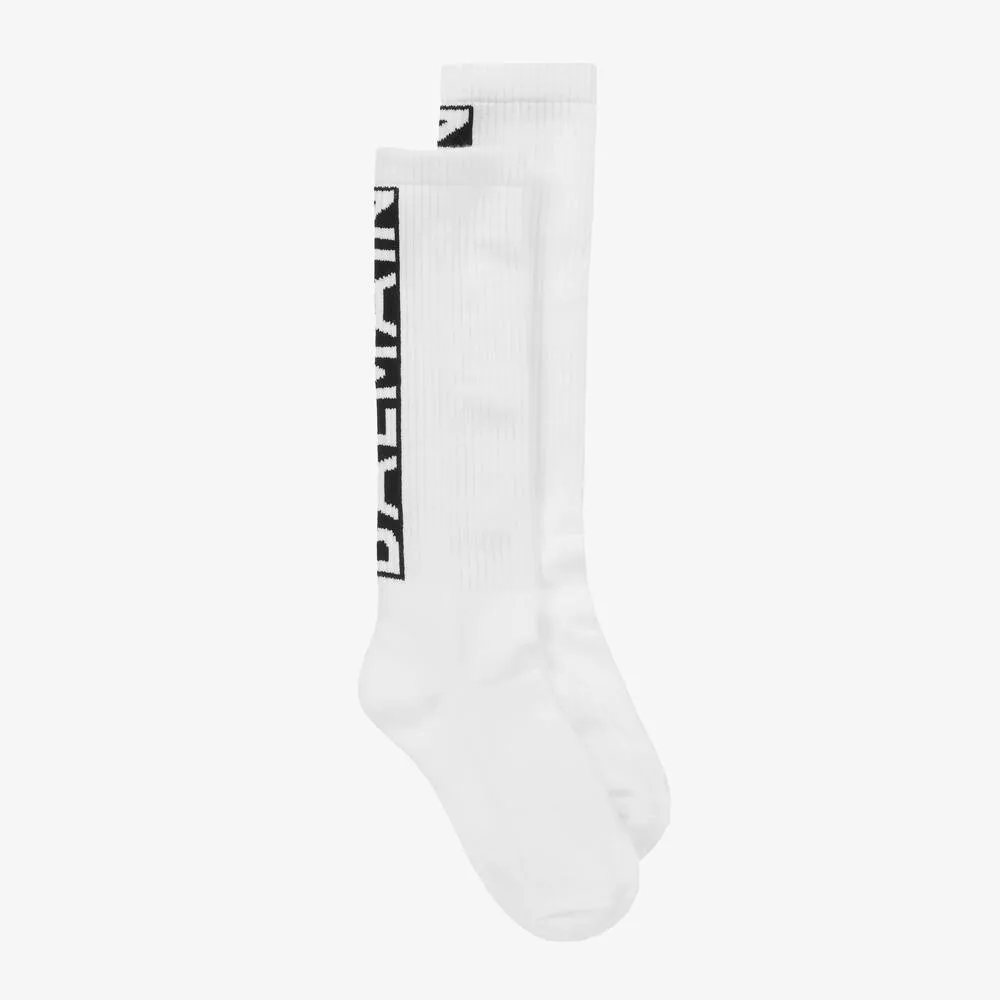 Teen Boys White Cotton Intarsia Socks